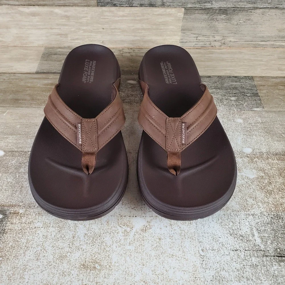 Skechers Patino Marlee Mens Flip Flop Sandals Sz 13 Chocolate Slip On Open Toe